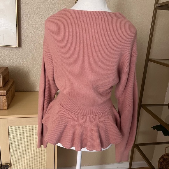 SNIDEL Blush Pink Peplum Rabbit Hair Wool Blend Pearl‎ Button Cardigan Size S - Picture 3 of 7